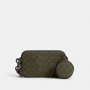 Army Green Coach Charter Slim Crossbody In Signature Canvas Jacquard | COH866604