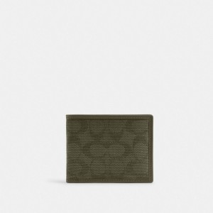 Army Green Coach Slim Billfold Wallet In Signature Canvas Jacquard | COH866716