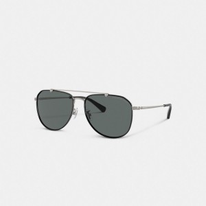 Black/Gunmetal Coach Metal Windsor Pilot Sunglasses | COH867081