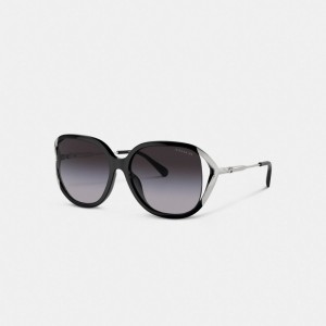 Black/Silver Coach Bandit Oversized Square Sunglasses | COH866352