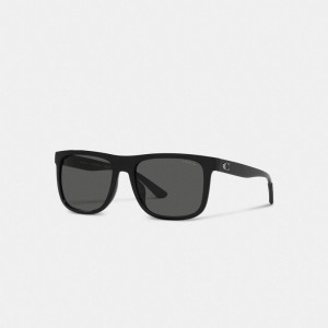 Black Coach Beveled Signature Flat Top Square Sunglasses | COH866367