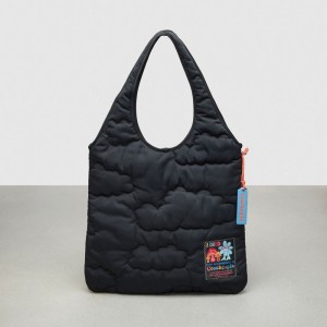 Black Coach Coachtopia Loop Flat Tote With Cloud Quilting | COH865076