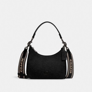 Black Coach Hobo Crossbody Bag With Signature Canvas | COH866594