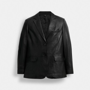 Black Coach Leather Blazer | COH865929