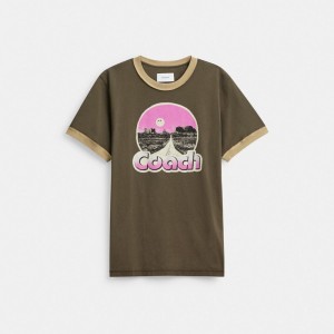 Black Coach Roadside Ringer T Shirt | COH866923