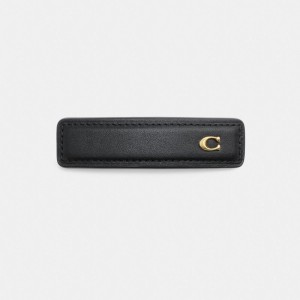Black Coach Signature Leather Barrette | COH866171