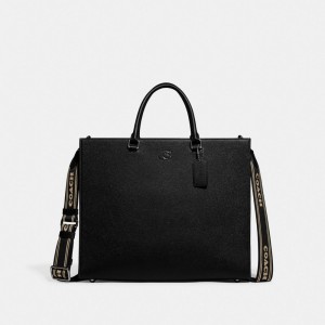 Black Coach Tote Bag 40 With Signature Canvas | COH865038