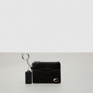 Black Coach Wavy Zip Card Case In Pebbled Coachtopia Leather With Key Ring | COH865596