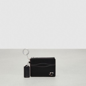 Black Coach Wavy Zip Card Case With Key Ring In Smooth Coachtopia Leather | COH865597