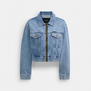 Blue Coach Denim Crop Jacket In Organic Cotton | COH865942
