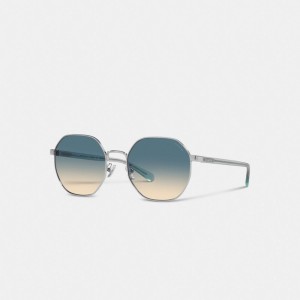 Blue Yellow Gradient Coach Metal Hexagon Sunglasses | COH866388