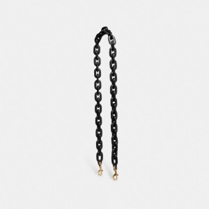 Brass/Black Coach Leather Covered Chain Strap | COH866447
