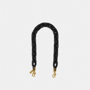 Brass/Black Coach Leather Covered Short Chain Strap | COH866451