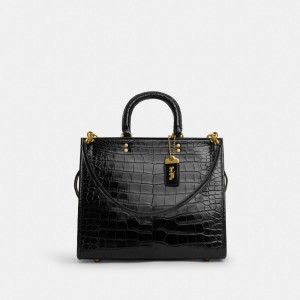 Brass/Black Coach Rogue Bag In Alligator | COH865162