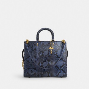 Brass/Bleu Coach Rogue Bag In Snakeskin | COH865333