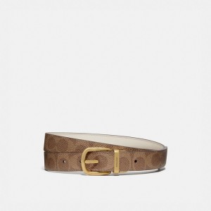 Brass/Chalk Tan Coach Harness Buckle Reversible Belt, 25 Mm | COH866318
