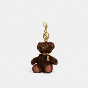 Brass/Chocolate Brown Coach Bear Bag Charm In Signature Shearling | COH866449