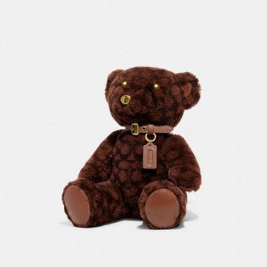 Brass/Chocolate Brown Coach Bear Collectible In Signature Shearling | COH866445
