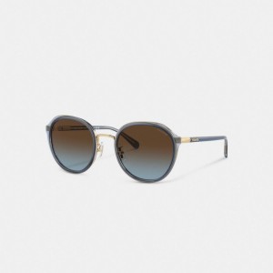Brown Blue Grey Gradient Coach Hangtag Geometric Round Sunglasses | COH866324