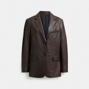 Brown Coach Leather Blazer | COH865916