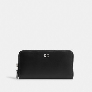 Calf Leather/Silver/Black Coach Accordion Zip Wallet | COH865525