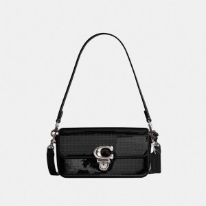 Calf Leather/Silver/Black Coach Studio Baguette Bag With Sequins | COH864925