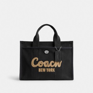 Canvas/Silver/Black Coach Cargo Tote | COH865104