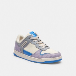 Chalk/Soft Purple Coach C201 Low Top Sneaker In Signature Canvas | COH865842