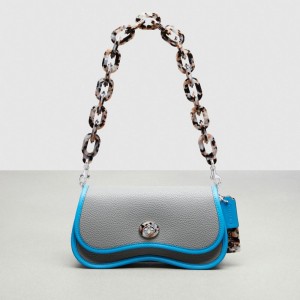 Coachtopia Leather/Washed Steel/Surf Blue Coach Wavy Dinky Bag With Crossbody Strap | COH865208