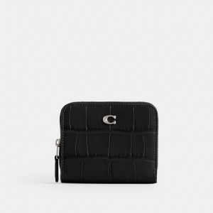 Croc Embossed Leather/Silver/Black Coach Billfold Wallet | COH865616