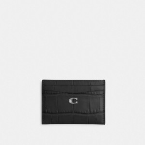 Croc Embossed Leather/Silver/Black Coach Essential Card Case | COH865611