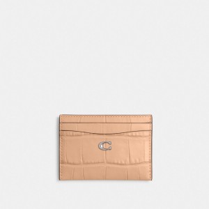 Croc Embossed Leather/Silver/Buff Coach Essential Card Case | COH865569