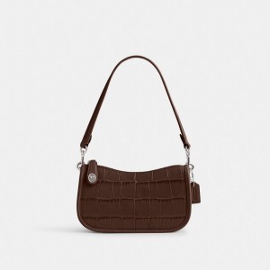 Croc Embossed Leather/Silver/Maple Coach Swinger Bag 20 | COH864770