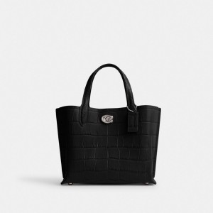 Embossed Crocodile/Silver/Black Coach Willow Tote Bag 24 | COH865042