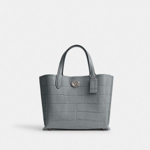 Embossed Crocodile/Silver/Grey Blue Multi Coach Willow Tote Bag 24 | COH865079