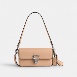 Glovetan Leather/Silver/Buff Coach Studio Baguette Bag | COH865212