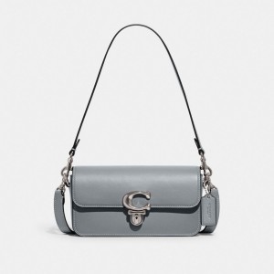 Glovetan Leather/Silver/Grey Blue Coach Studio Baguette Bag | COH865246