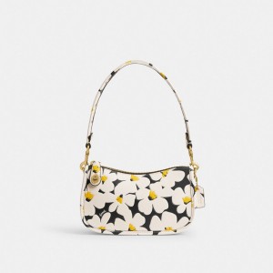 Glovetanned Leather/Brass/Chalk Multi Coach Swinger Bag 20 With Floral Print | COH864964