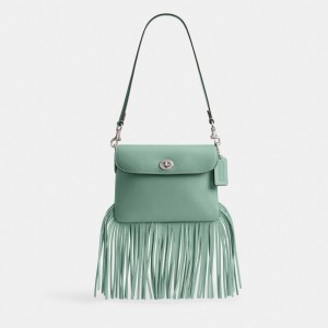 Glovetanned Leather/Silver/Aquamarine Coach 1964 Fringe Bag | COH865233