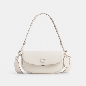 Glovetanned Leather/Silver/Chalk Coach Emmy Saddle Bag 23 | COH865272