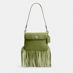 Glovetanned Leather/Silver/Dark Lime Coach 1964 Fringe Bag | COH864918