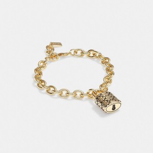 Gold/Black Coach Quilted Padlock Chain Bracelet | COH866181