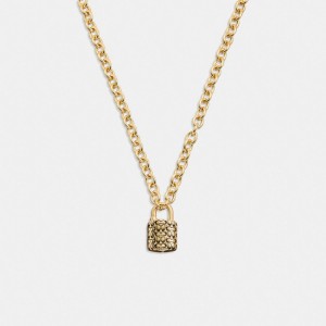 Gold/Black Coach Quilted Padlock Chain Necklace | COH866183