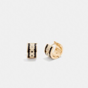 Gold/Black Coach Signature Enamel Hoop Earrings | COH866170