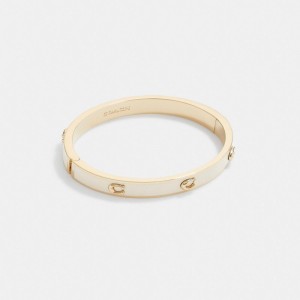 Gold/Chalk Coach Pegged Signature Hinged Bangle | COH866093
