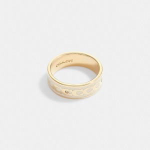 Gold/Chalk Coach Signature Enamel Ring | COH866164