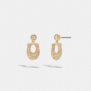 Gold/Clear Coach Signature Pavé Earrings | COH866095