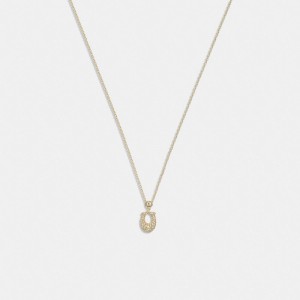 Gold/Clear Coach Signature Pavé Necklace | COH866176