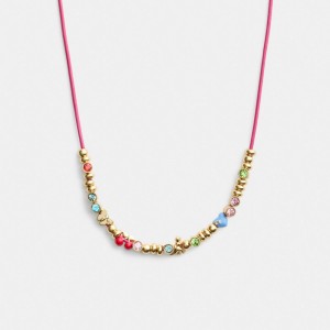 Gold/Multi Coach Cherry And Heart Multi Charm Leather Wrap Necklace | COH866211
