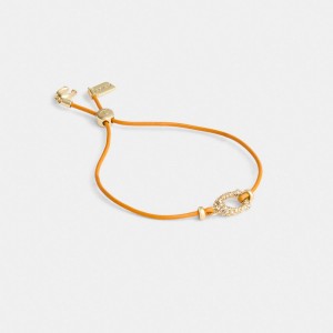 Gold/Orange Multi Coach Pavé Signature Leather Slider Bracelet | COH866232